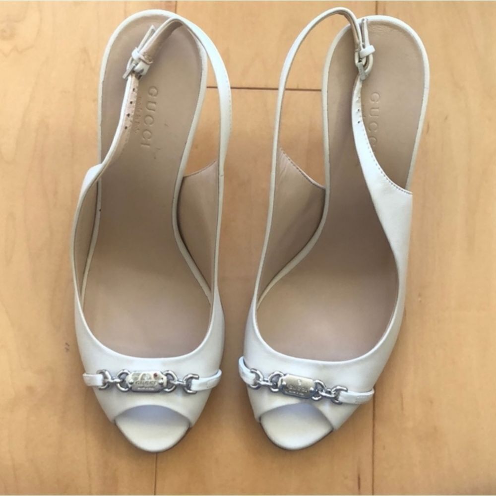 Gucci Horsebit Brand new Authentic White Sling back adjustable Heel Size 37.5